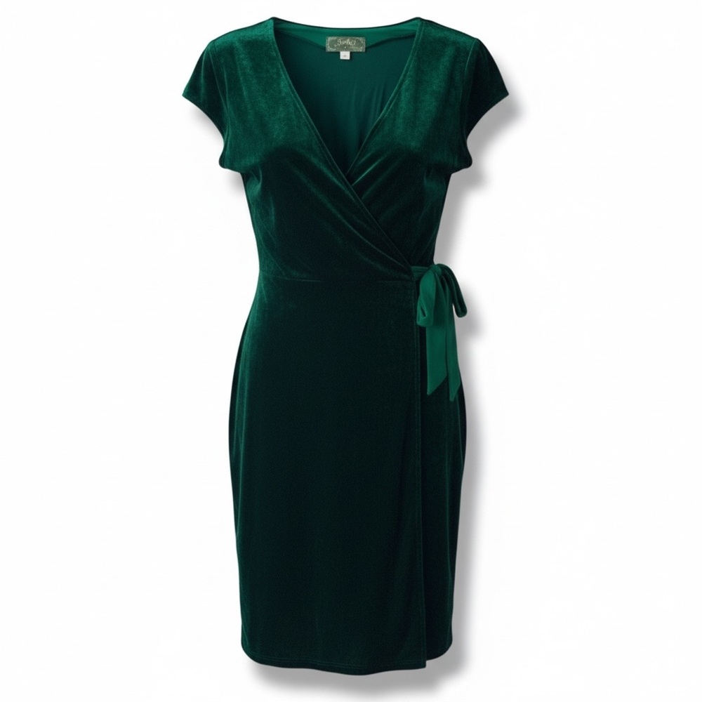 VTG SWEETEES Emerald Green Velvet Peplum Wrap Dress Whimsigoth Y2K Medium